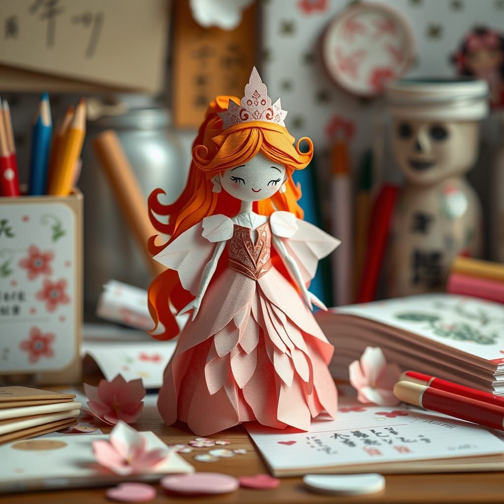 Whimsical Papercraft Princess in Soft Focus