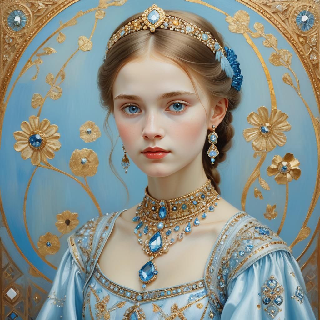 Regal Russian Princess Portrait in Klimt Style