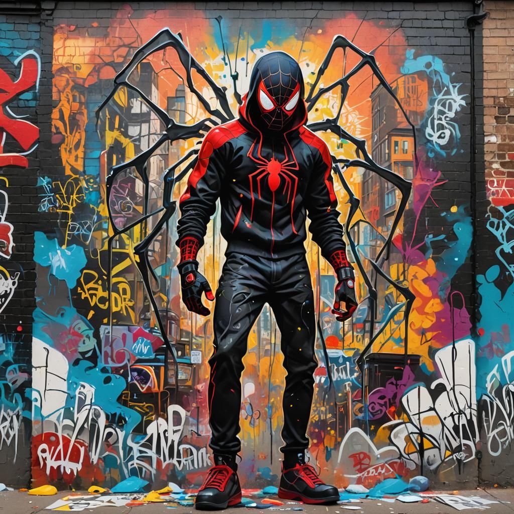 Miles Morales in Street Art Inspired by Salvador Dali
