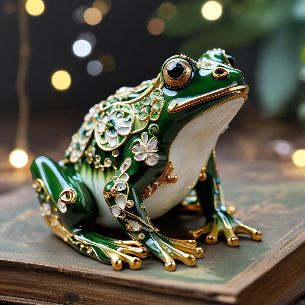 Gorgeous Enamel Frog with Golden Details