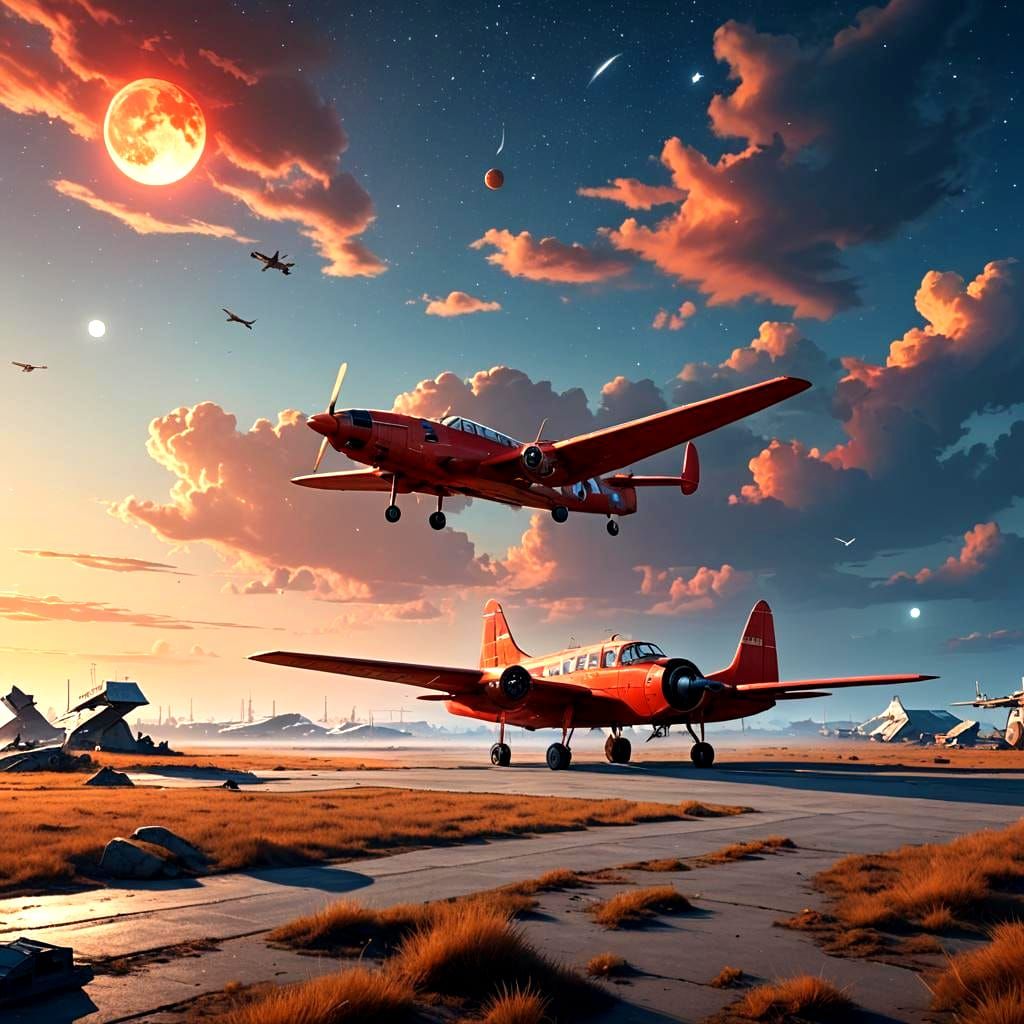 Mythological Indian Airbase with Stunning Red Aeroplane