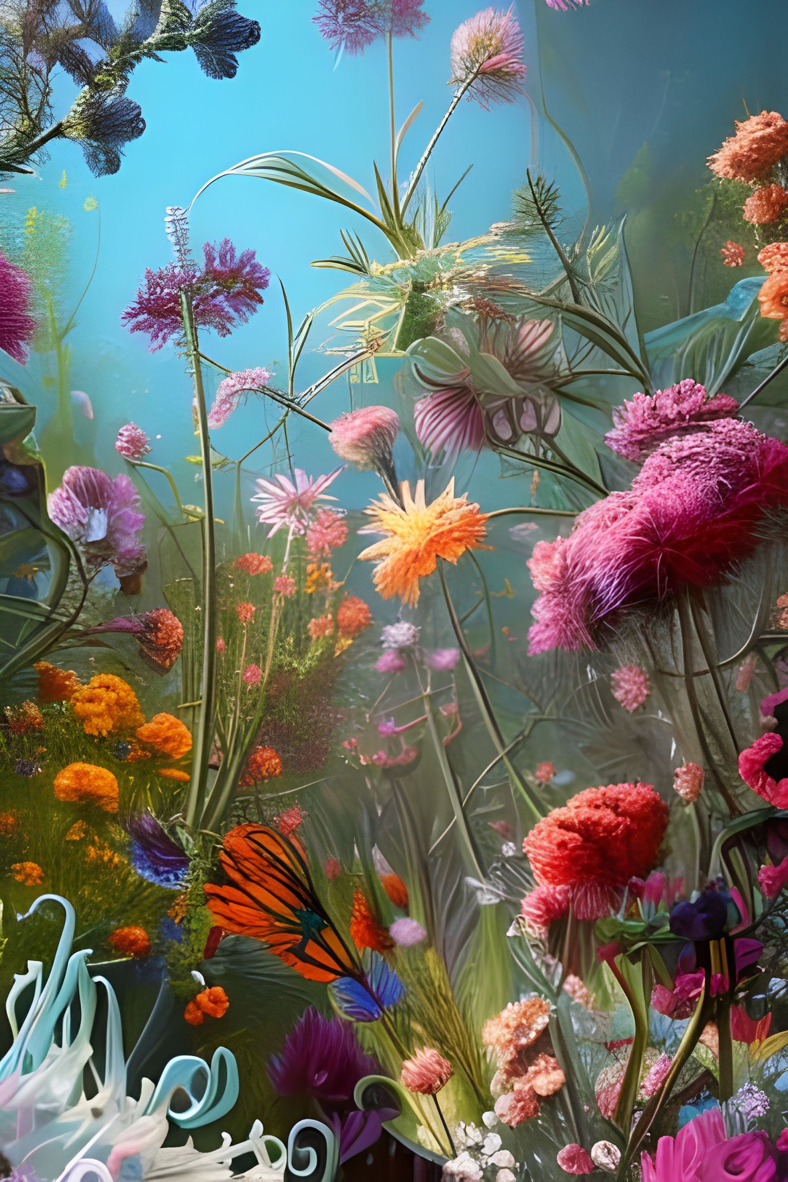 Iridescent Floral Fantasy Landscape in Baroque Style