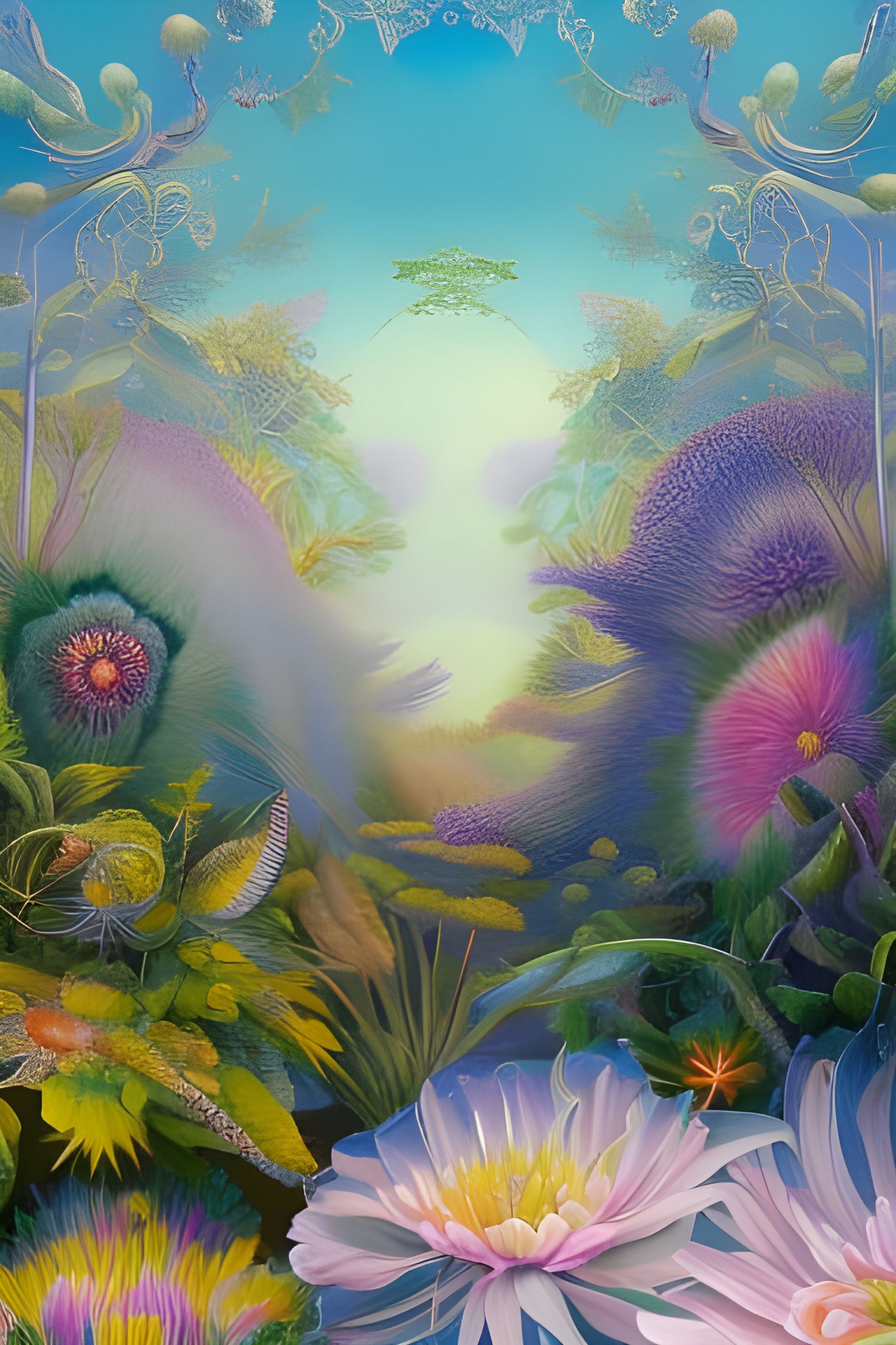 Iridescent Floral Fantasy Landscape in Baroque Style