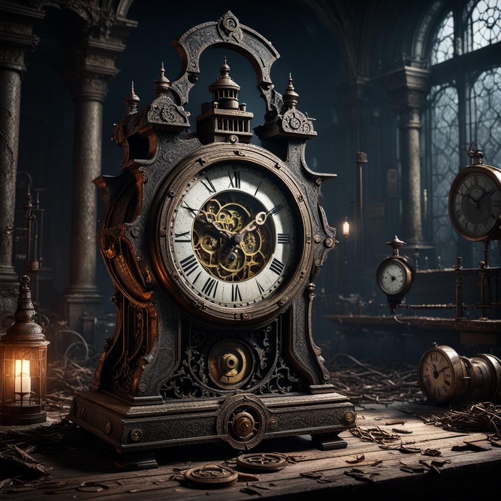Haunted Ancient Clock in 3D Cinematic Style