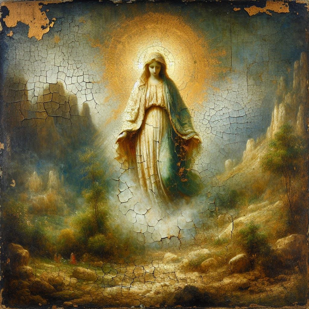 Virgin Mary Apparition as Gritty Oil Painting