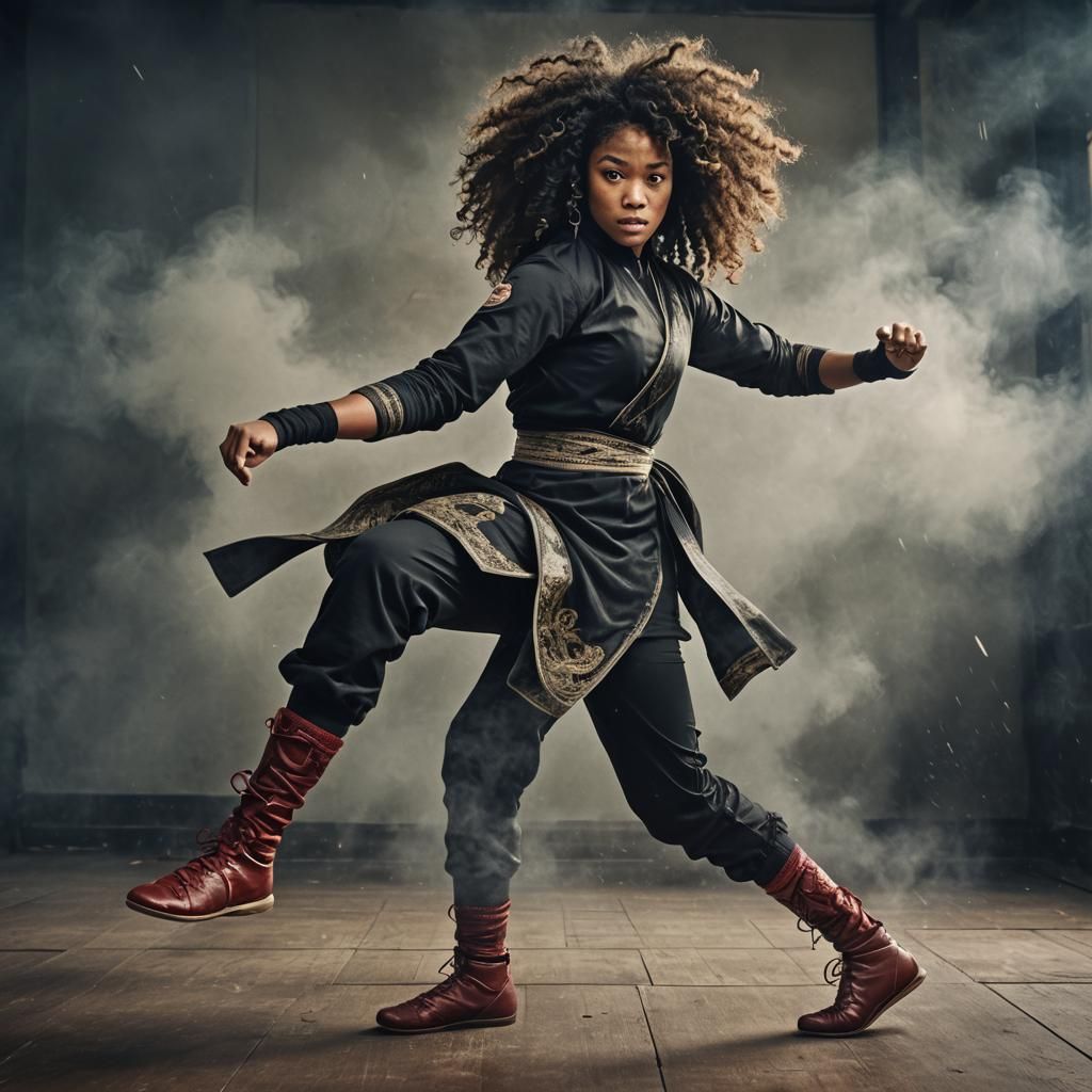 Hyperrealistic Kung Fu Fighter with Leg Warmers