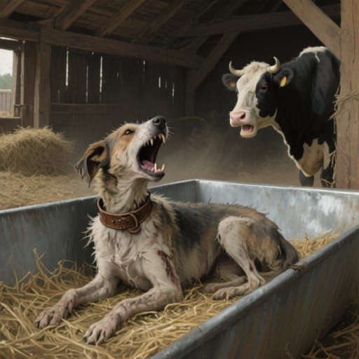 Mangy Dog Guarding Livestock Trough in Wyeth Style