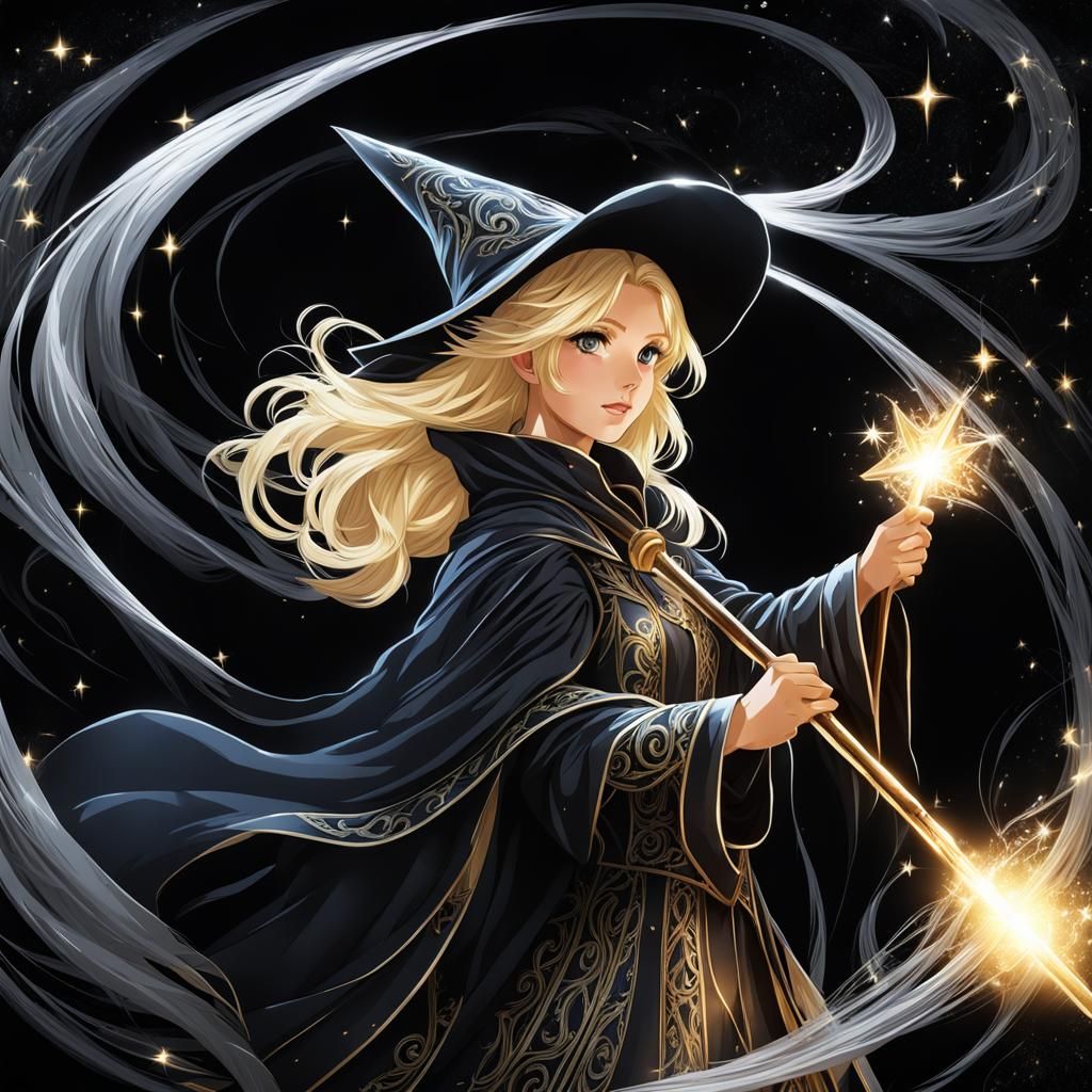 Blond Wizard Girl Conjuring Silver Sparks