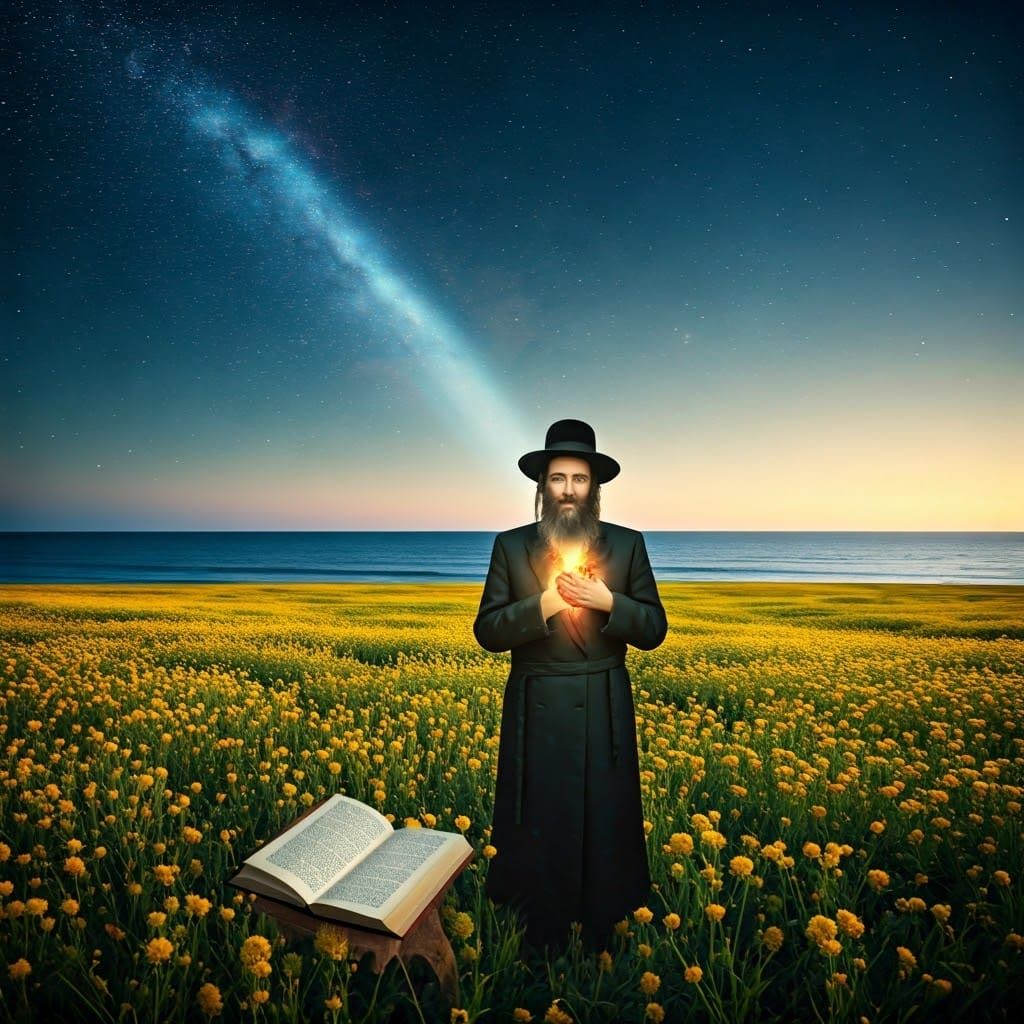 Orthodox Man Embracing Inner Peace in a Starry Landscape