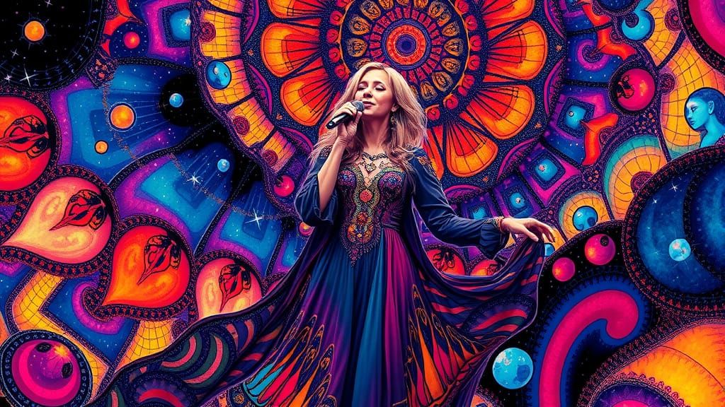 Singer in Cosmic Astralscape Holographic Illustration