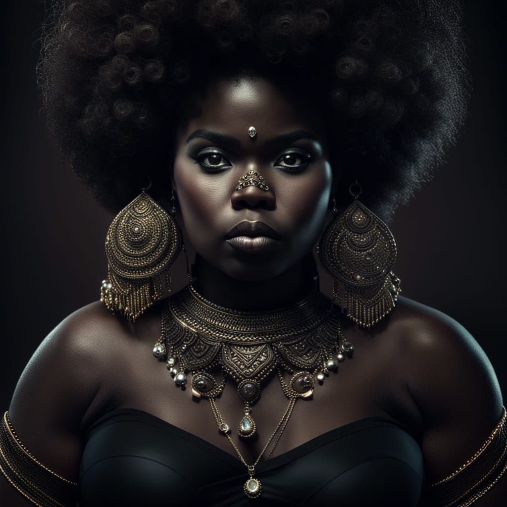 Hyperrealistic Portrait of a Dark, Beautiful Woman