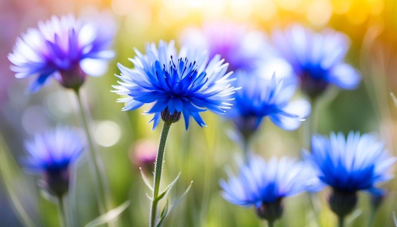 Cornflowers in Watercolour Macro Photography