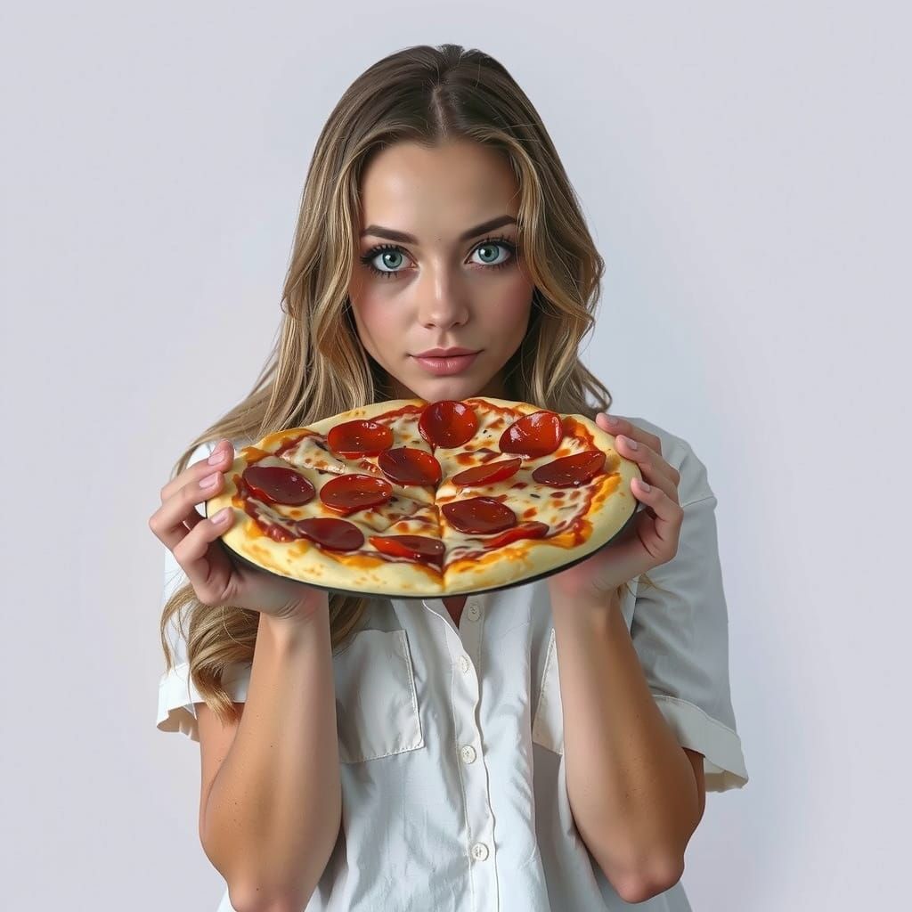 Woman Holding Pizza in Vibrant Pop Art Style