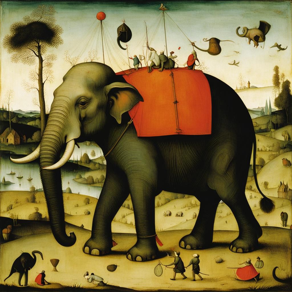 Surreal Elephant in Style of Bosch