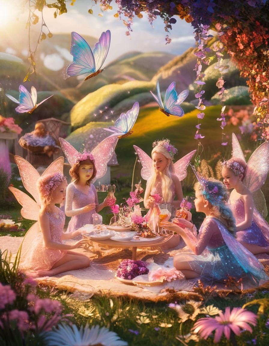 Enchanting Fairy Picnic in Golden Sunlight