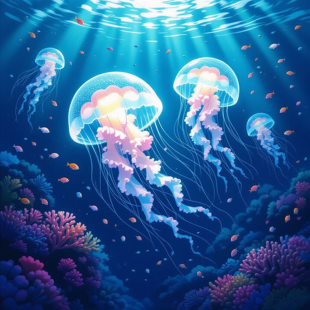 Ethereal Jellyfish in Dreamy Ocean Depths