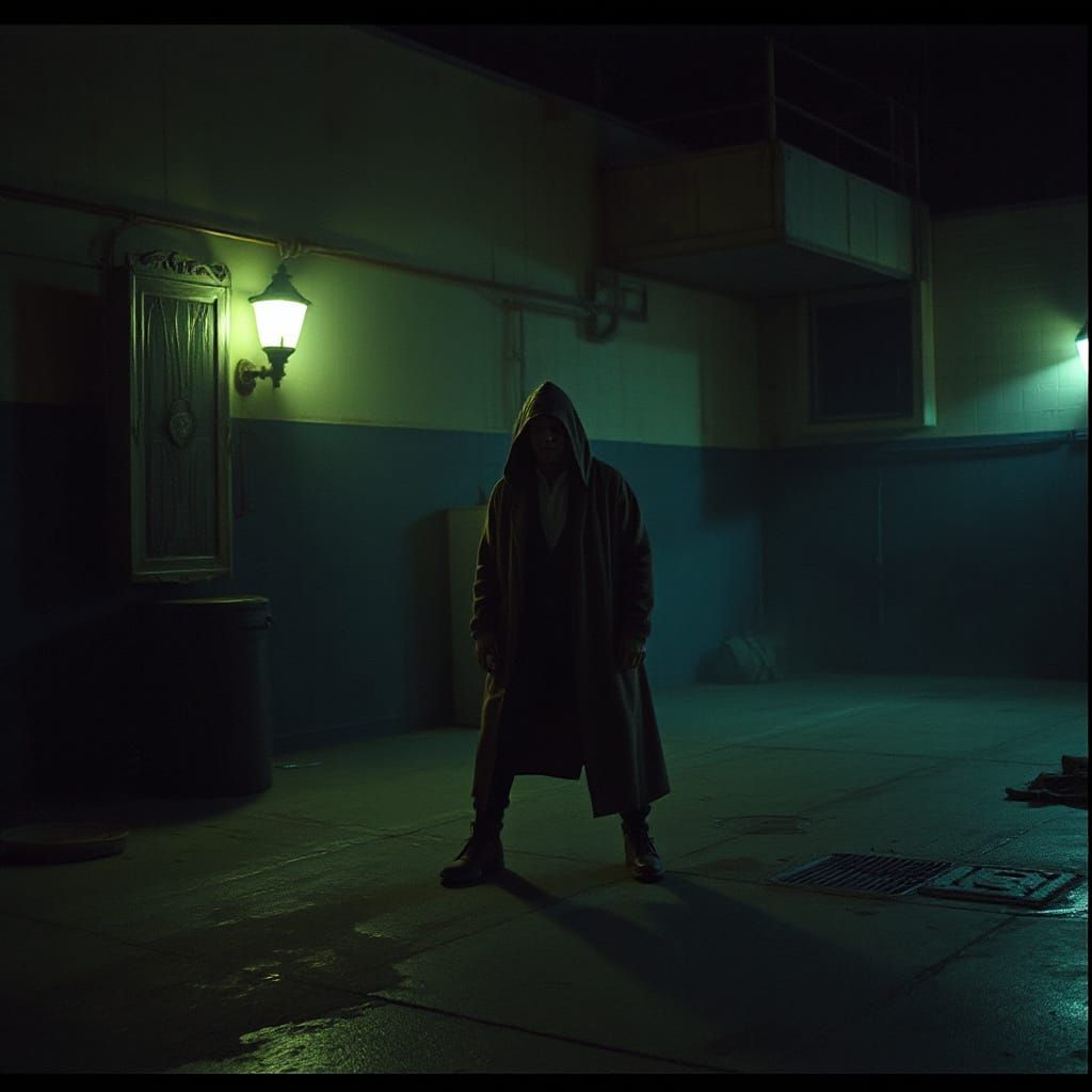 Chilling Cinematic Film Still with Dramatic Lighting