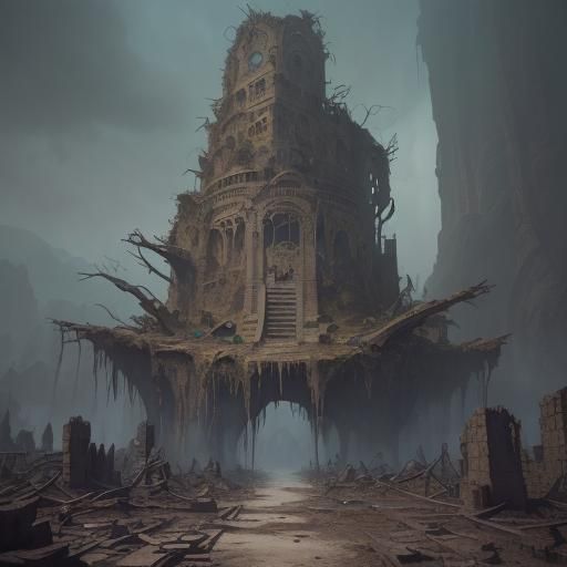 RottenPart Graffiti in Ruined Cityscape