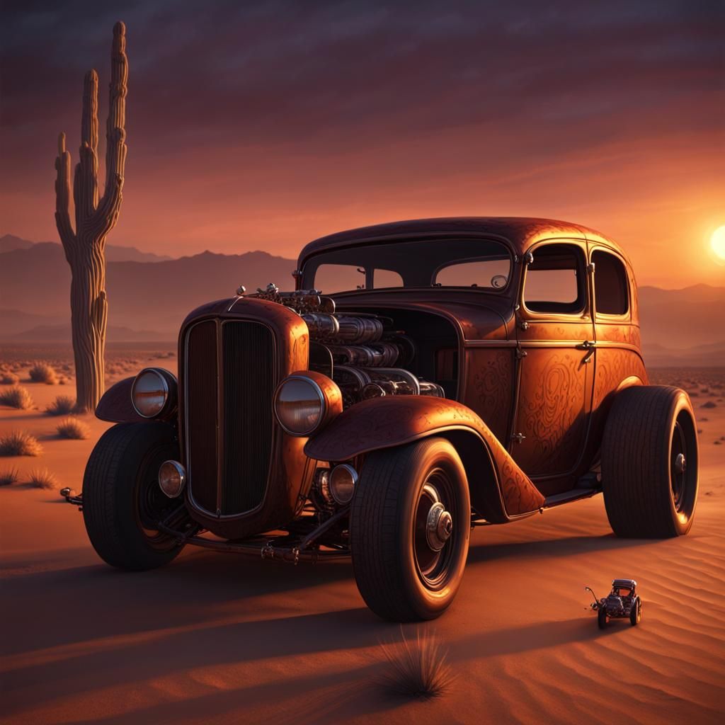 Desert Hot Rod with Voodoo Priestess: Dark Fantasy Art