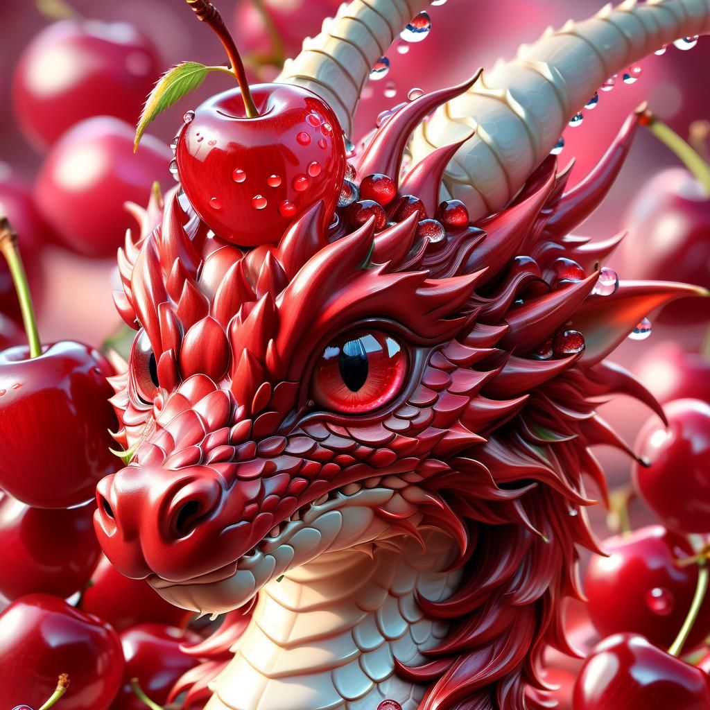 Adorable Cherry Dragon Portrait in Anime Style