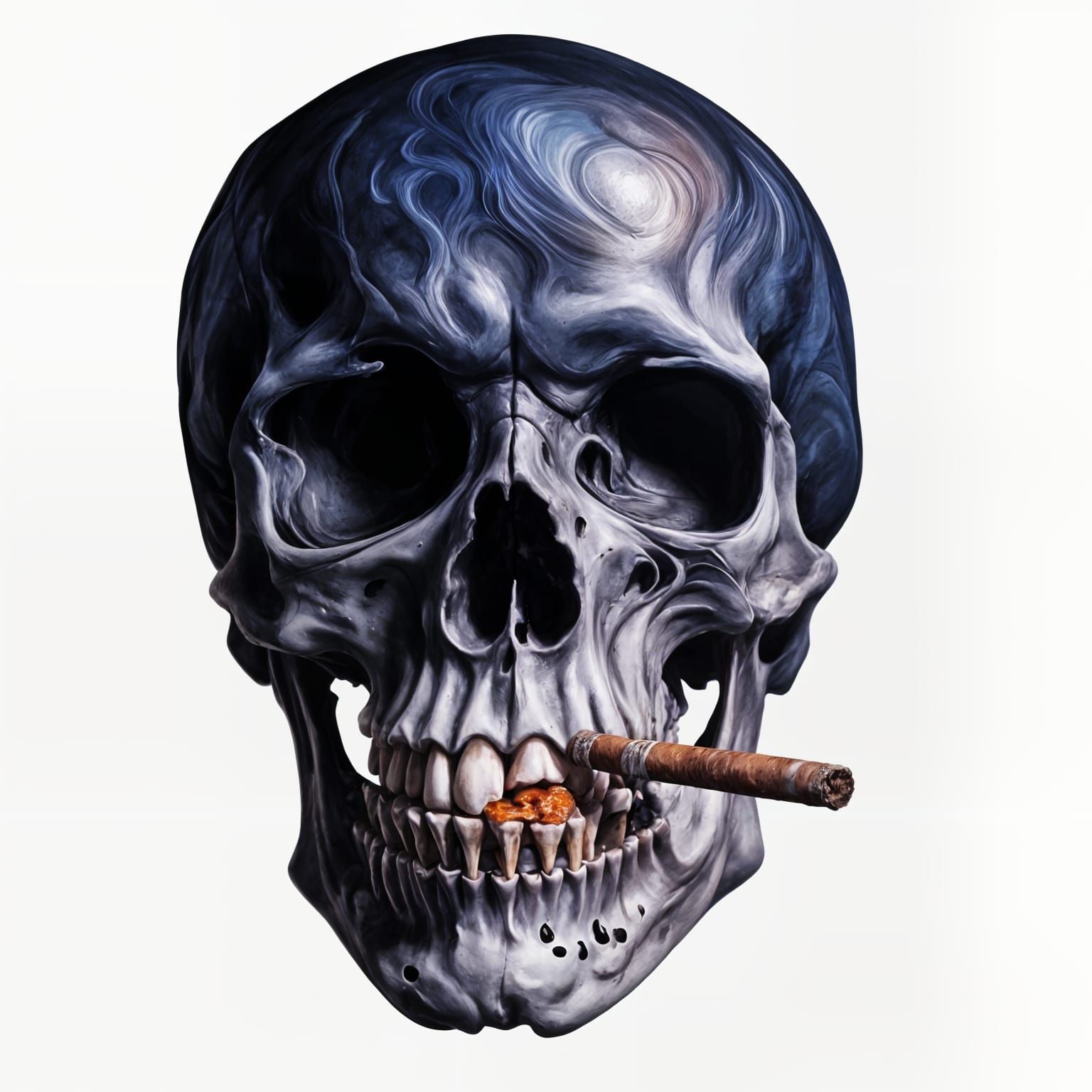 Smoking Skull in Top Hat: Detailed Matte Painting