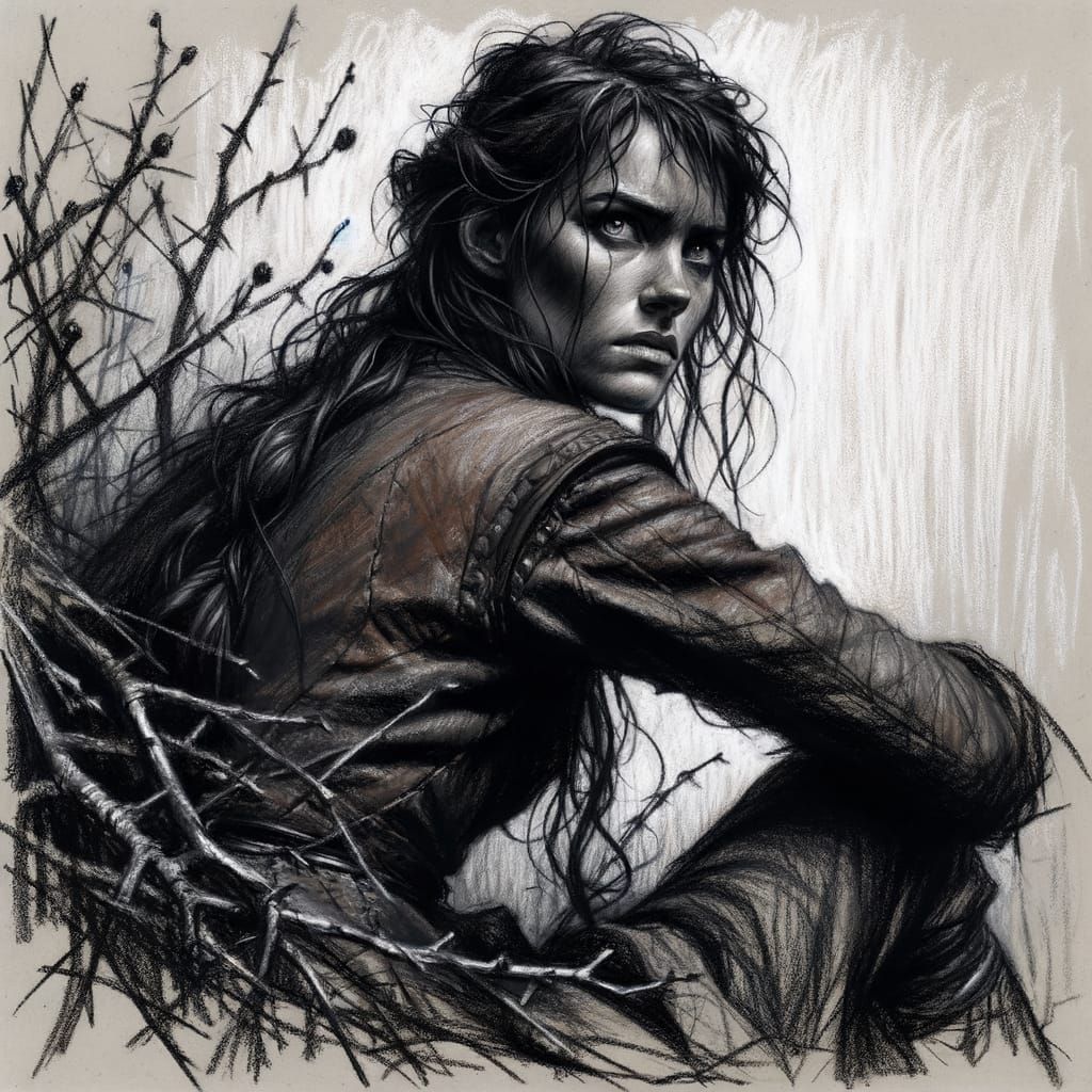 Nordic Goddess in Charcoal Sketch