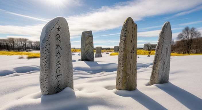 Hyperrealistic Stone Carving in Snowy Landscape