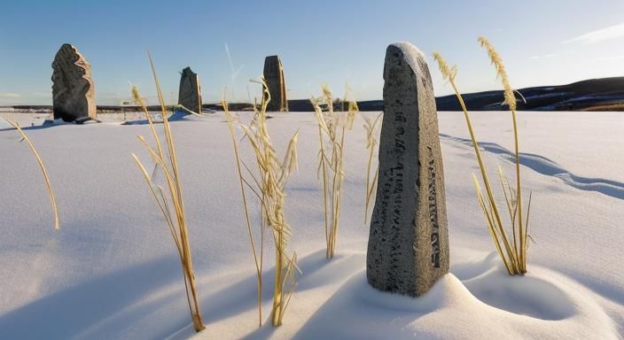 Nordic Runestone in Winter Snow, Photorealistic Style