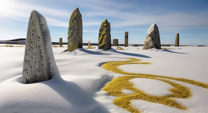 Hyperrealistic Stone Carvings in Winter Landscape