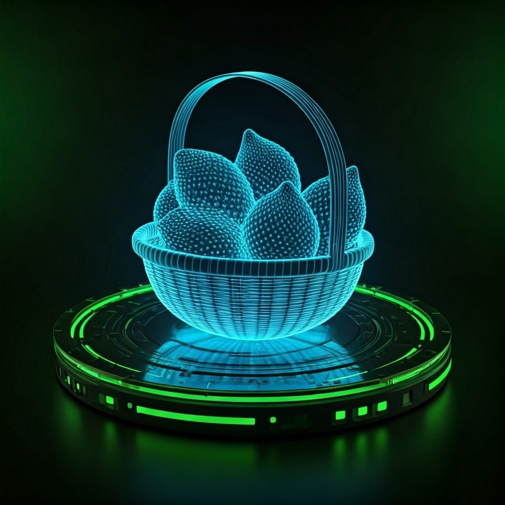 Futuristic Table with Glowing Blue Snake Fruit Hologram