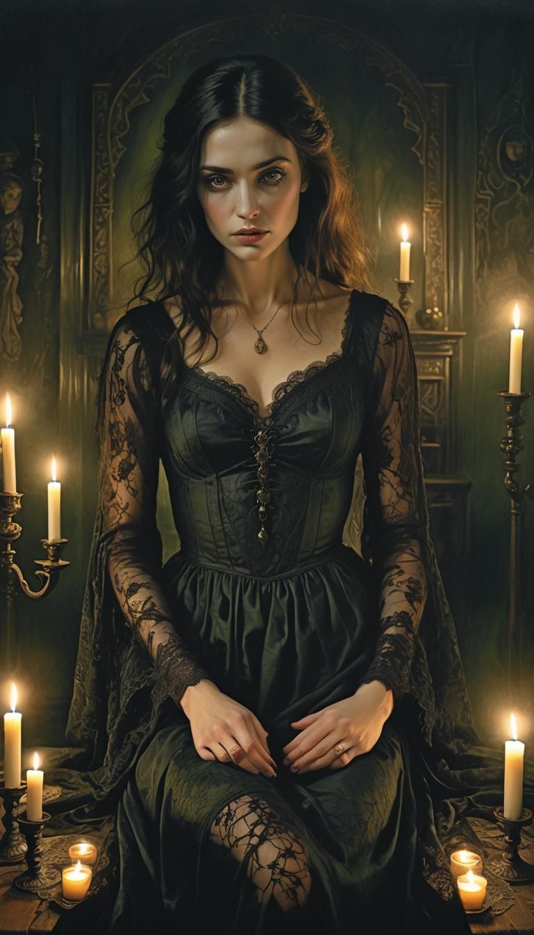 Gothic Woman in Shadows, Rembrandt Lighting