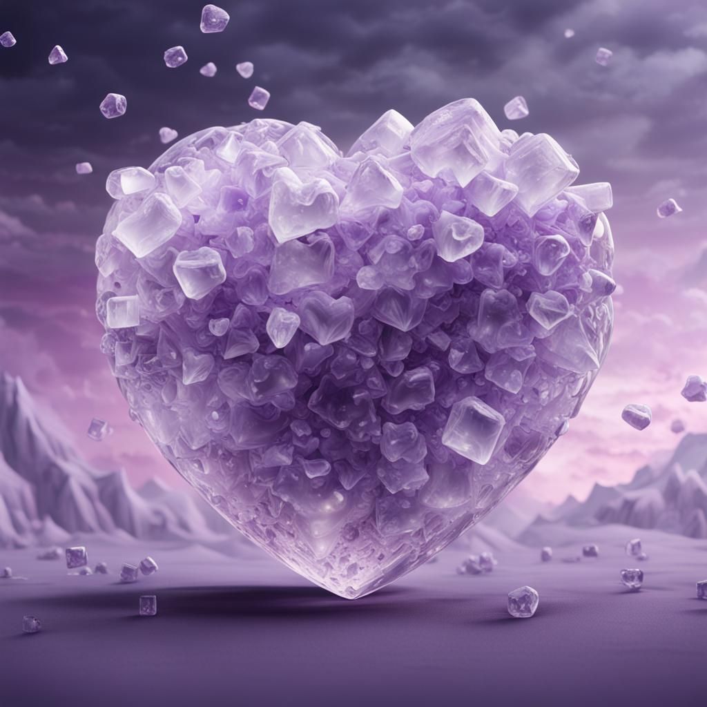 Lilac and White Heart Ice Cube: Digital Painting