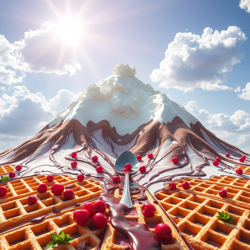 Neapolitan Ice Cream Mountain with Waffle Fields