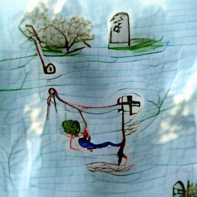 Child's Drawing of a Rope Swing in Cemetery