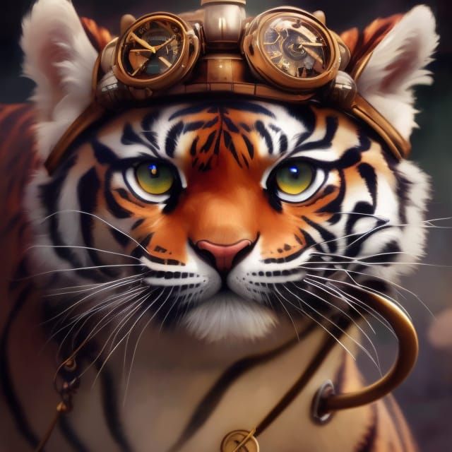 Steampunk Tiger in Oil Painting Style