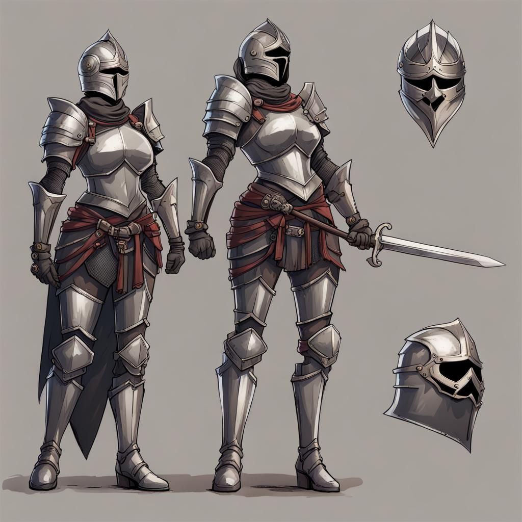Female Knight in Full Armor with Houndskull Visor