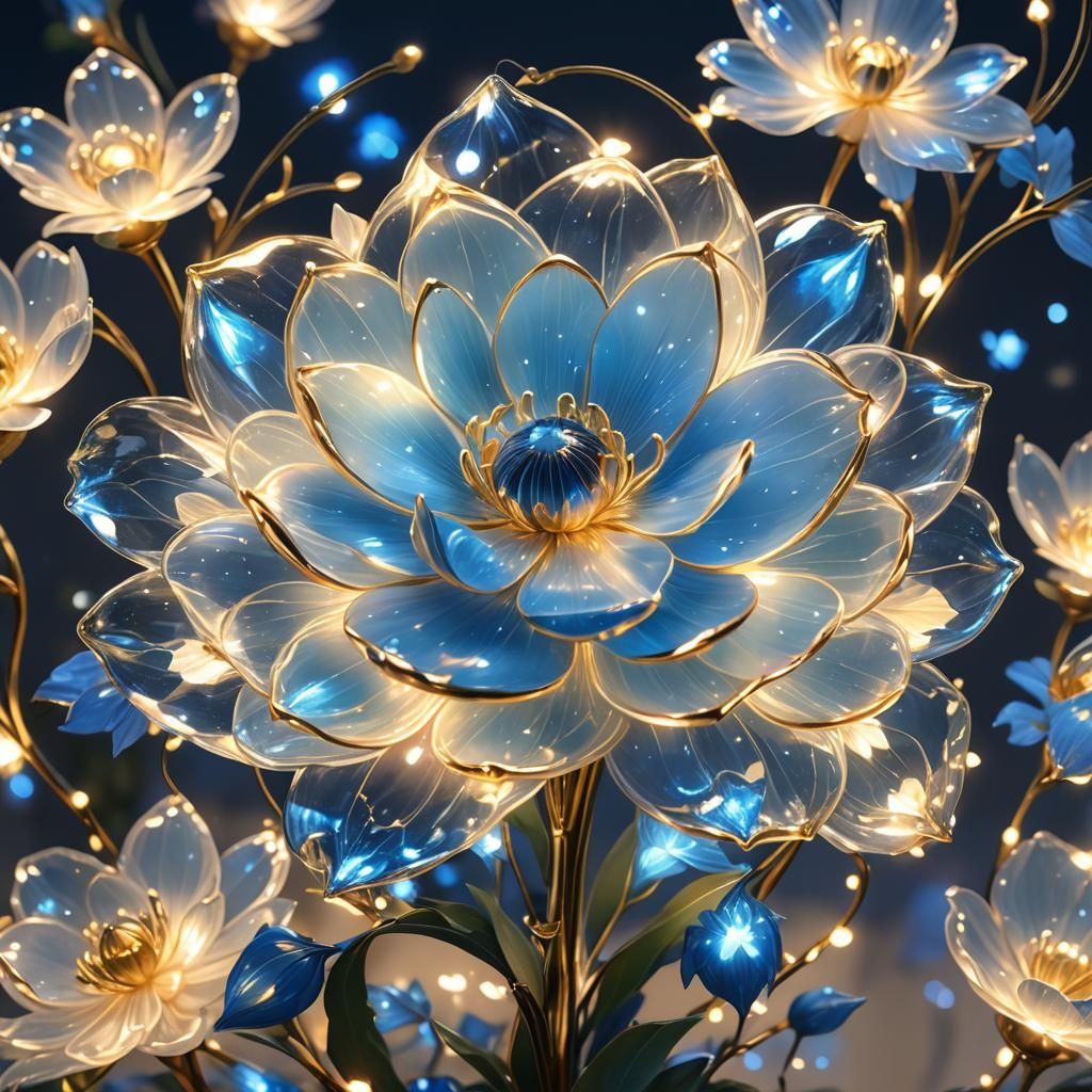 Bioluminescent Glass Flower in Anime Style