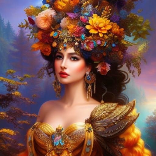Animal Goddess with Autumnal Dress, Digital Art