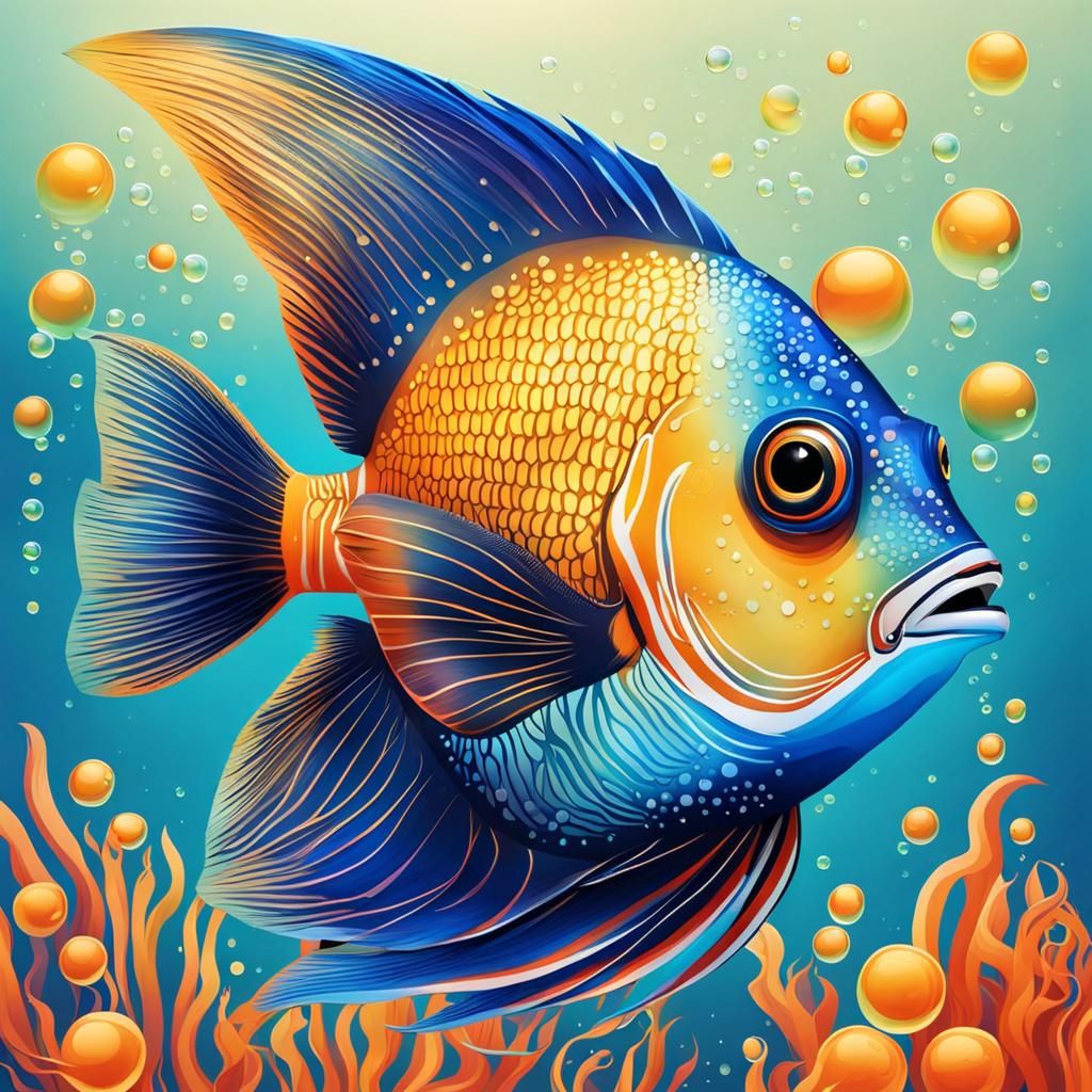 Smiling Tropical Fish in Abstract Art Style