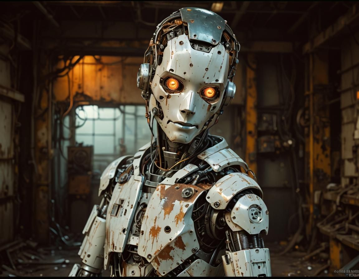 Humanoid Robot in Abandoned Factory: Hyper-Realistic Digital...