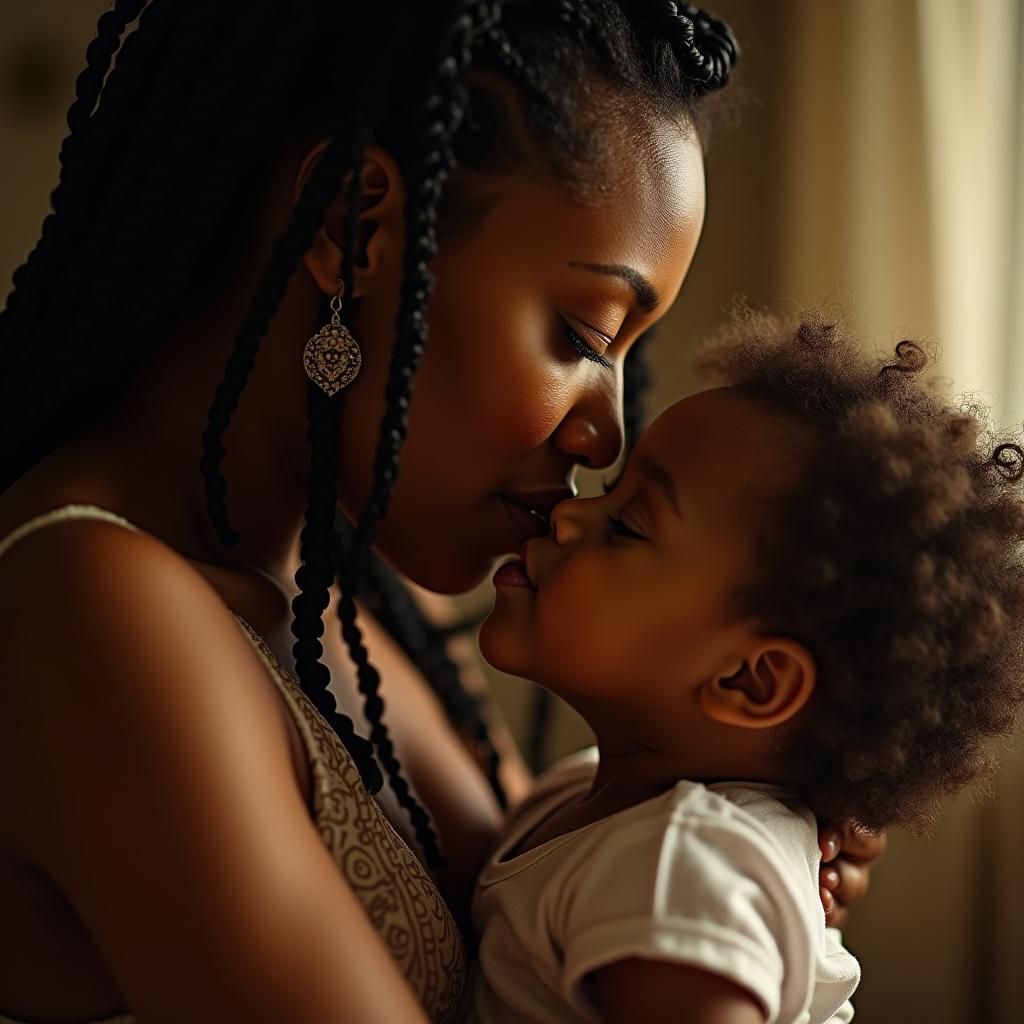 Intimate Portrait of a Woman Kissing a Baby