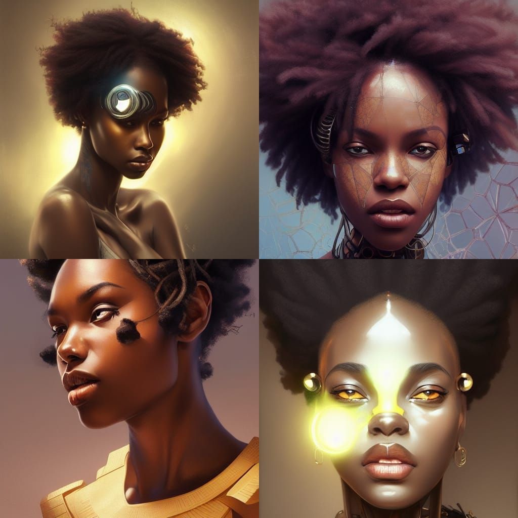 Afrocentric Cybernetic Woman: Hyperrealistic Digital Portrai...