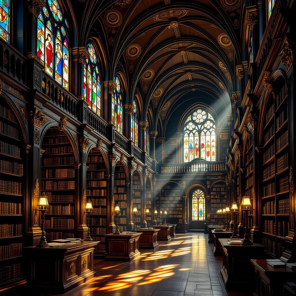 Majestic Ancient Library in Renaissance Style