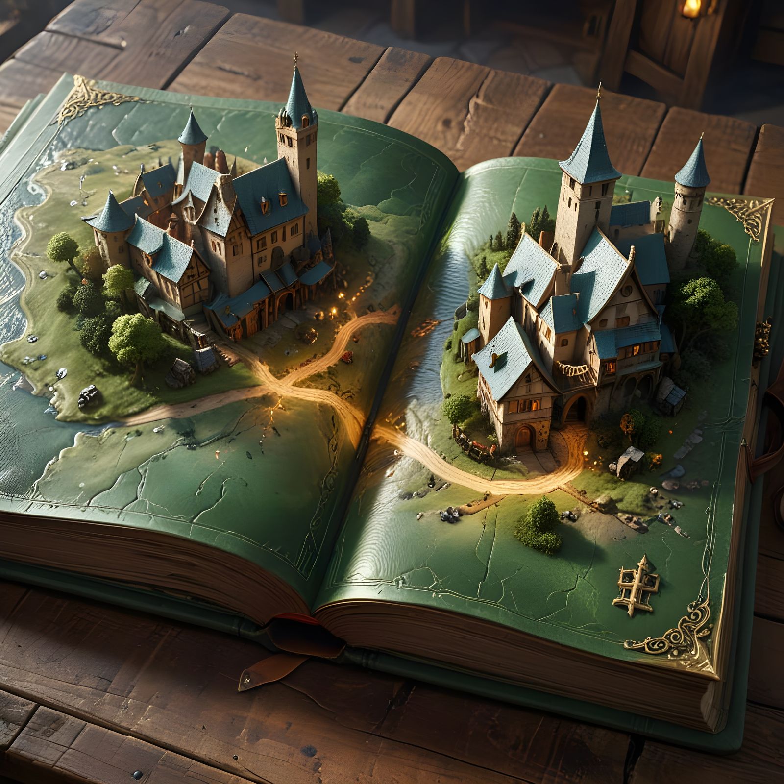 Fantasy Medieval Village Map Emerges From Open Book