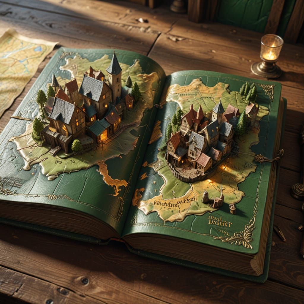 Fantasy Medieval Village 3D Map From Open Book