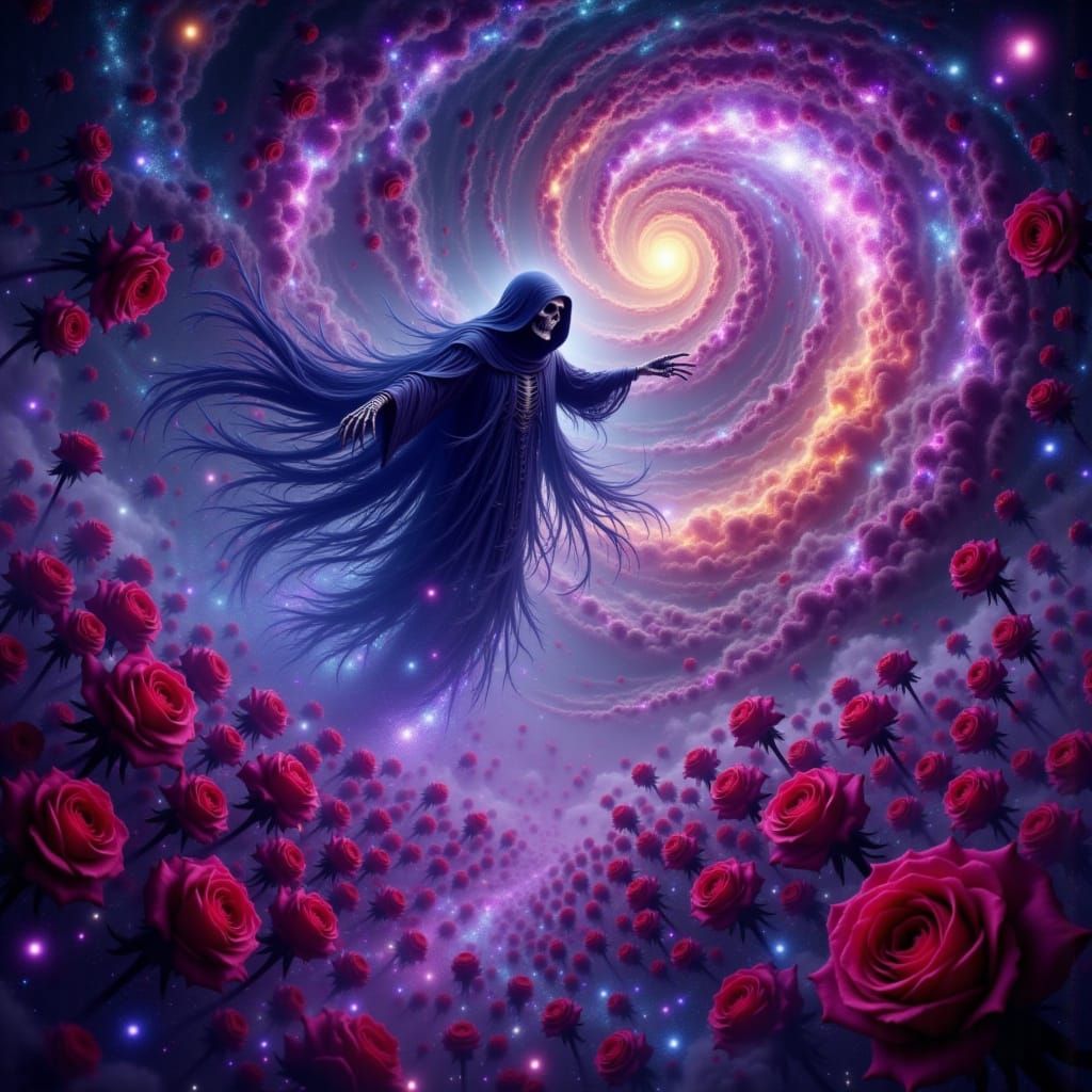 Celestial Grim Reaper in a Galaxy of Roses