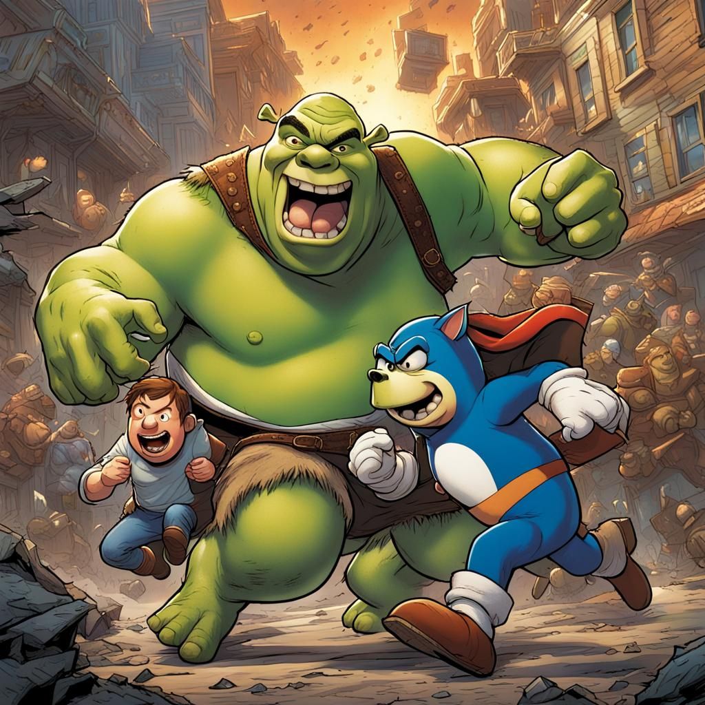 Shrek and Peter Griffin Comic Book Fight