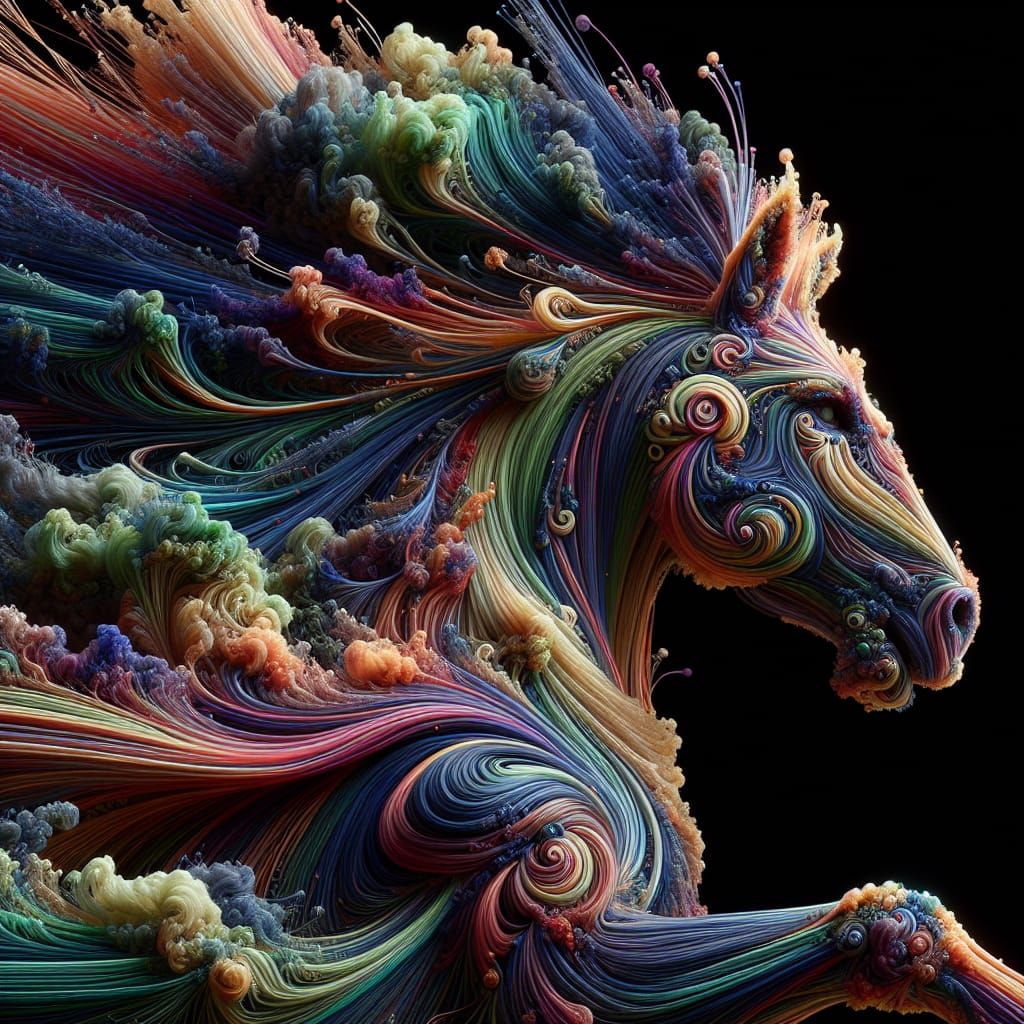 Horse with Iridescent Wire Mohawk in Dreamlike Realms