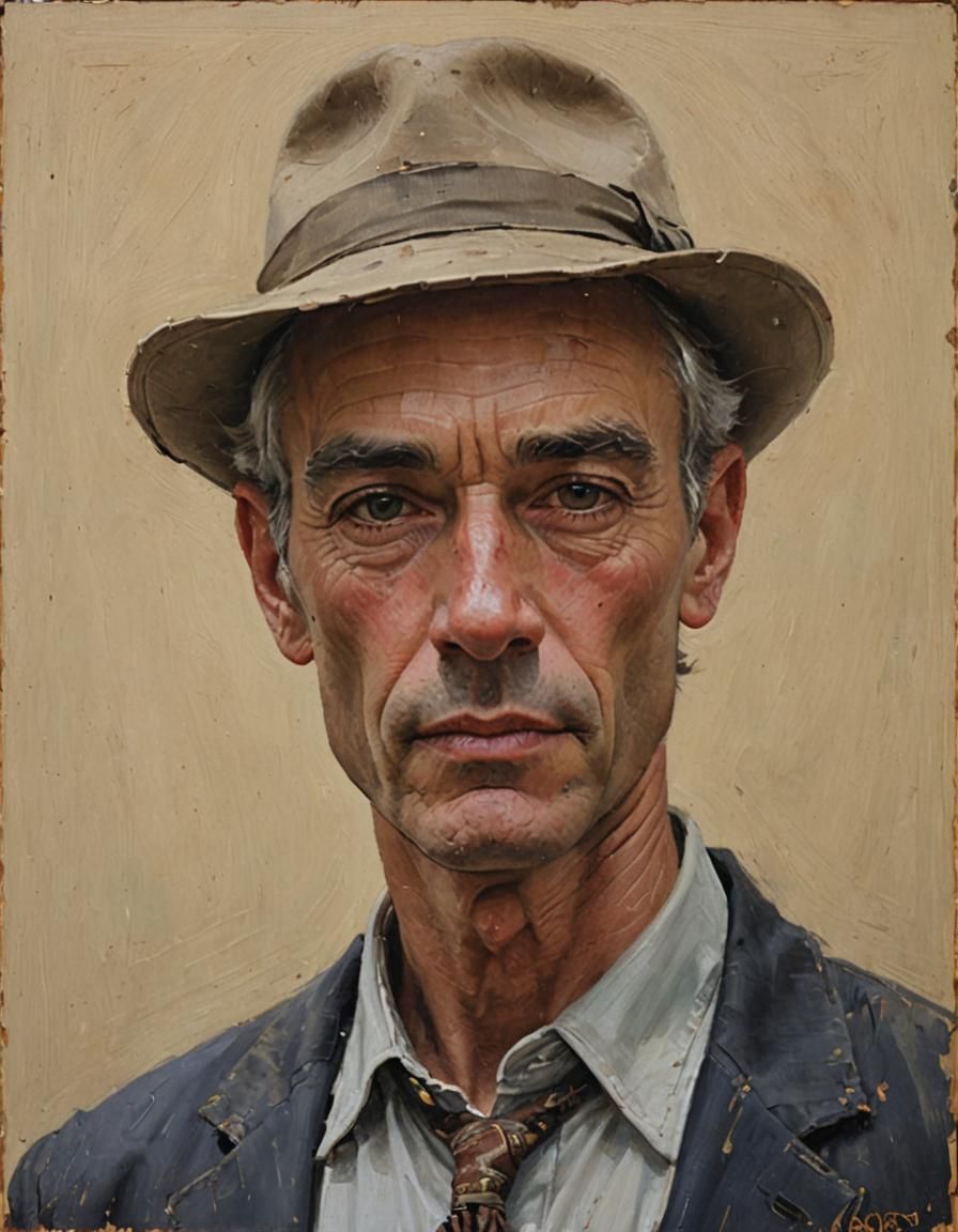 Man in Hat Portrait as Oil Painting