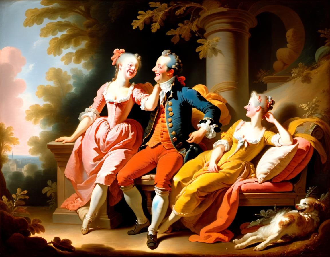 Happy Lovers Painting in Fragonard Style